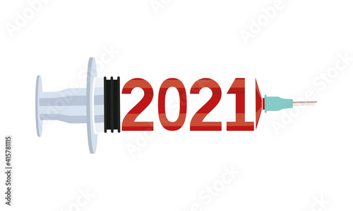 2021 year number in covid19 vaccine syringe