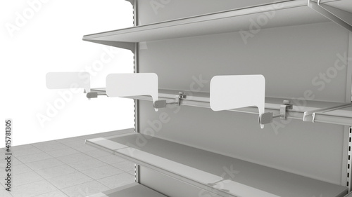 Blank Shelf-Stopper With Shelf, Close-up View Woobler Template, 3D Illustration