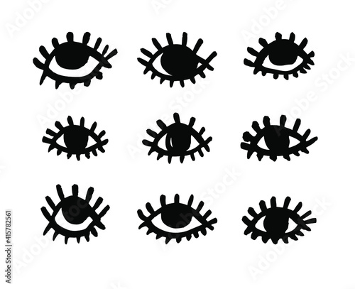 Hand drawn Fashion illustration eye and lashes. Creative ink work. Actual vector makeup drawing 
