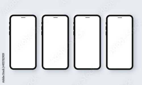 Realistic iPhone Four Mobile Phone Neomorphism Template Mockup Vector. Black 3D Front Design photo