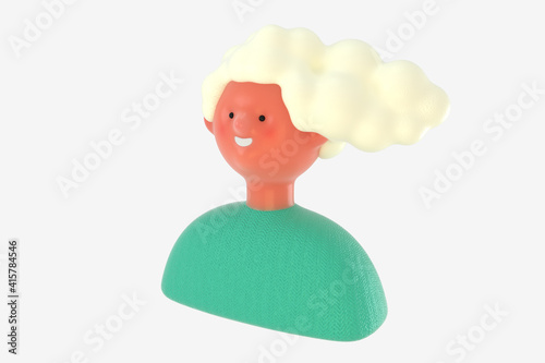 3D Bright people portrait - 3D render design concept illustration of a plastuc doll of a young woman, face and shoulders avatar. User picture volumetric icon