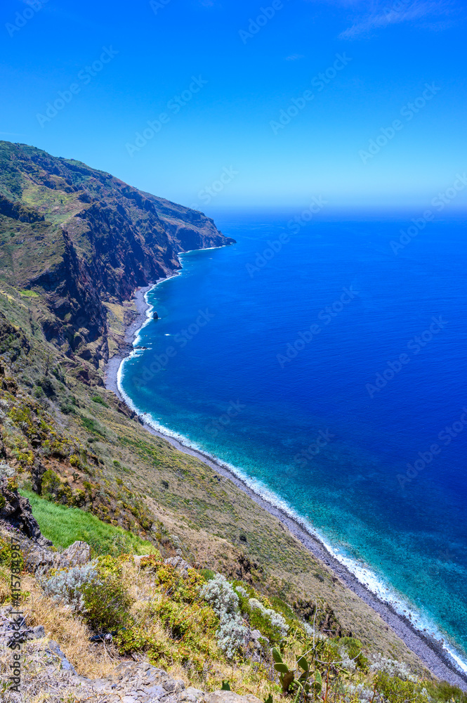 Panoramic view from Lighthouse Ponta do Pargo to the beautiful coast of Madeira island, Portugal