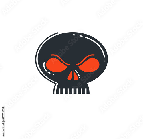 Angry cartoon skull vector icon isolated, logo or emblem scull death theme.