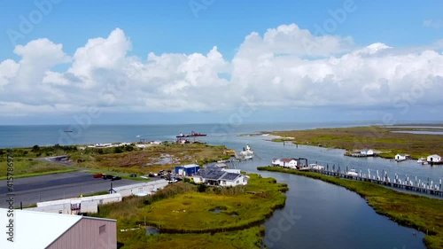 drone shot of Tanger Island off the coast of Virginia. Small fishing town.