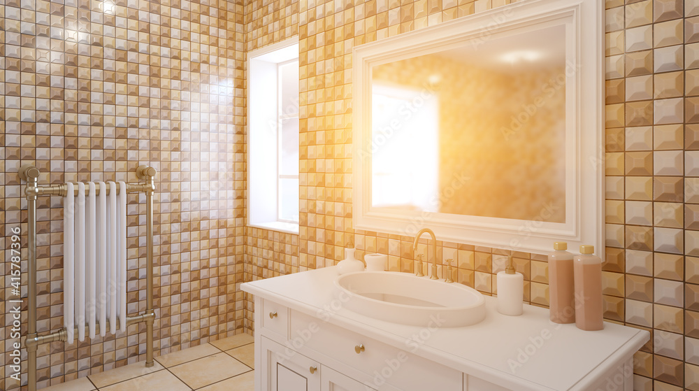 Bright new bathroom interior. 3D rendering. Bright new bathroom interior. 3D rendering.