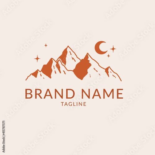 Vector logo concept depicting a mountain range with moon and stars