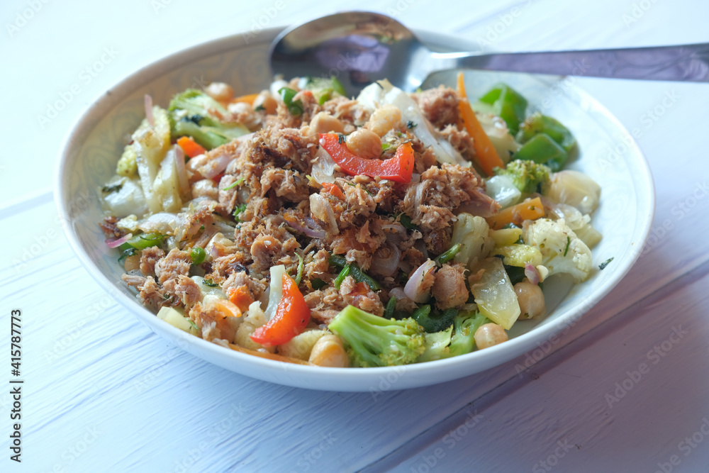  close up of homemade vegetable salad on plate 