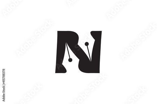 simple elegant letter N with pen shape negative space unique concept vector design