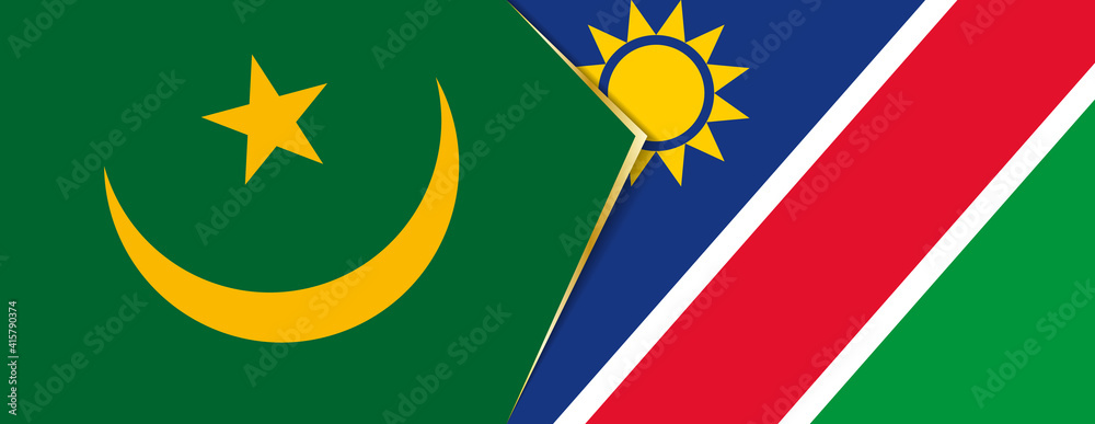 Mauritania and Namibia flags, two vector flags. Mauritania and Namibia flags, two vector flags.