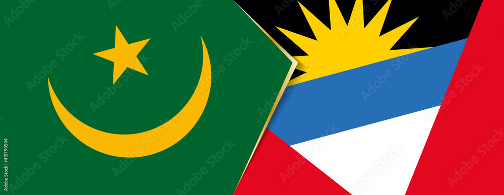 Mauritania and Antigua and Barbuda flags, two vector flags. Mauritania and Antigua and Barbuda flags, two vector flags.