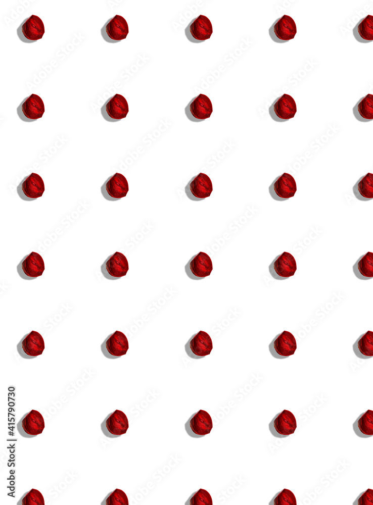 Vertical pattern of cut raw beets on a white background. Vegetable template. Vertical pattern of cut raw beets on a white background. Vegetable template.