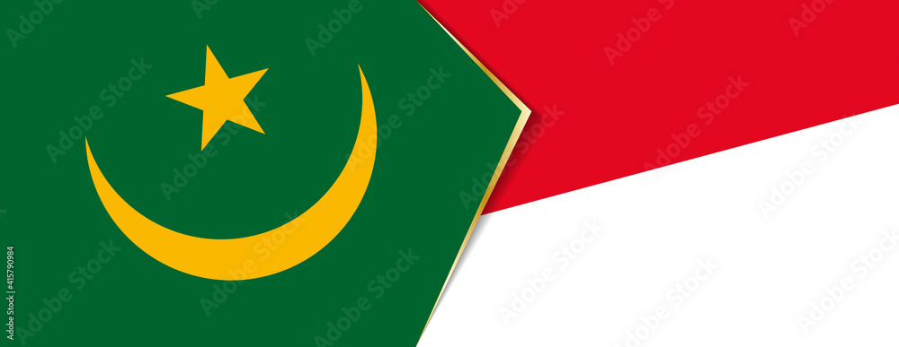 Mauritania and Indonesia flags, two vector flags. Mauritania and Indonesia flags, two vector flags.