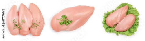 Fresh chicken fillet isolated on white background with full depth of field. Set or collection