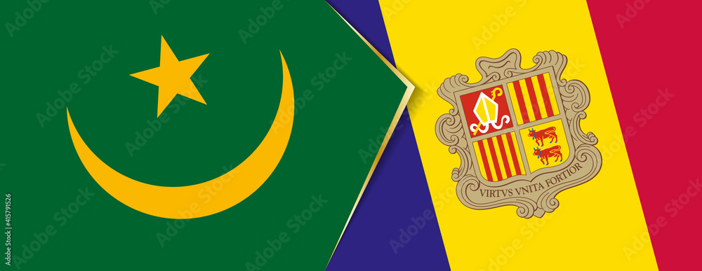 Mauritania and Andorra flags, two vector flags.
