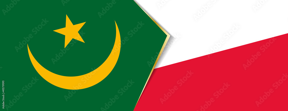 Mauritania and Poland flags, two vector flags. Mauritania and Poland flags, two vector flags.