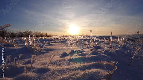 the sun in winter in the steppe