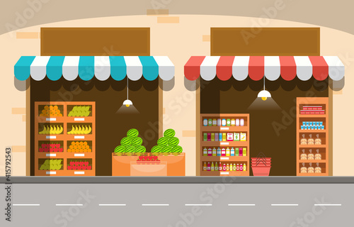 Roadside Fruit Vegetable Store Stall Stand Grocery in City Illustration