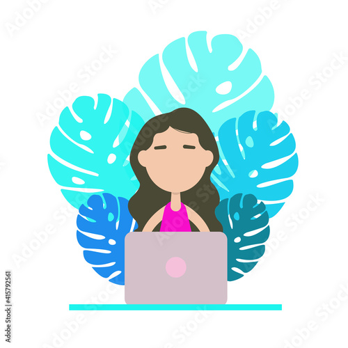 Flatt illustration with girl working on laptop