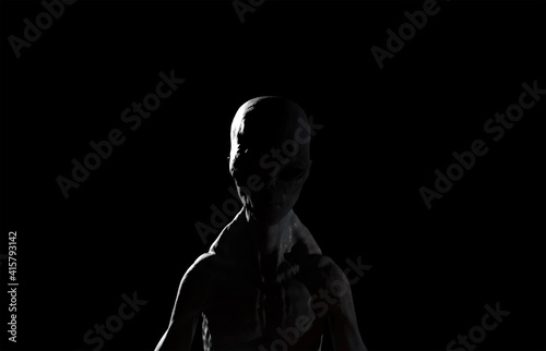 3d illustration of an Alien Grey in darkness
