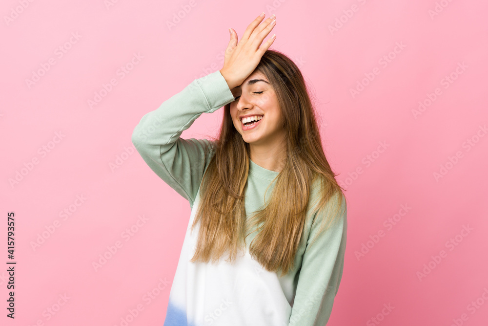 Young woman over isolated pink background has realized something and intending the solution Young woman over isolated pink background has realized something and intending the solution