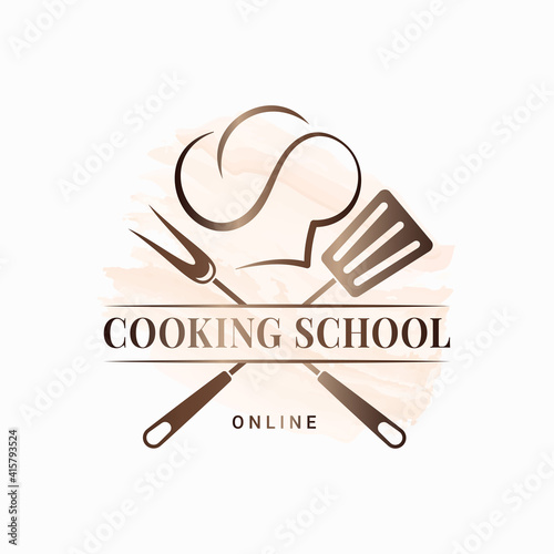 Chef master watercolor logo with chef hat on white