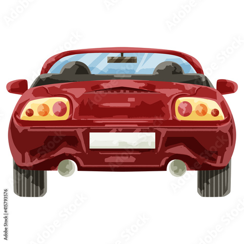 手描き水彩風オープンカーイラスト（後ろ）