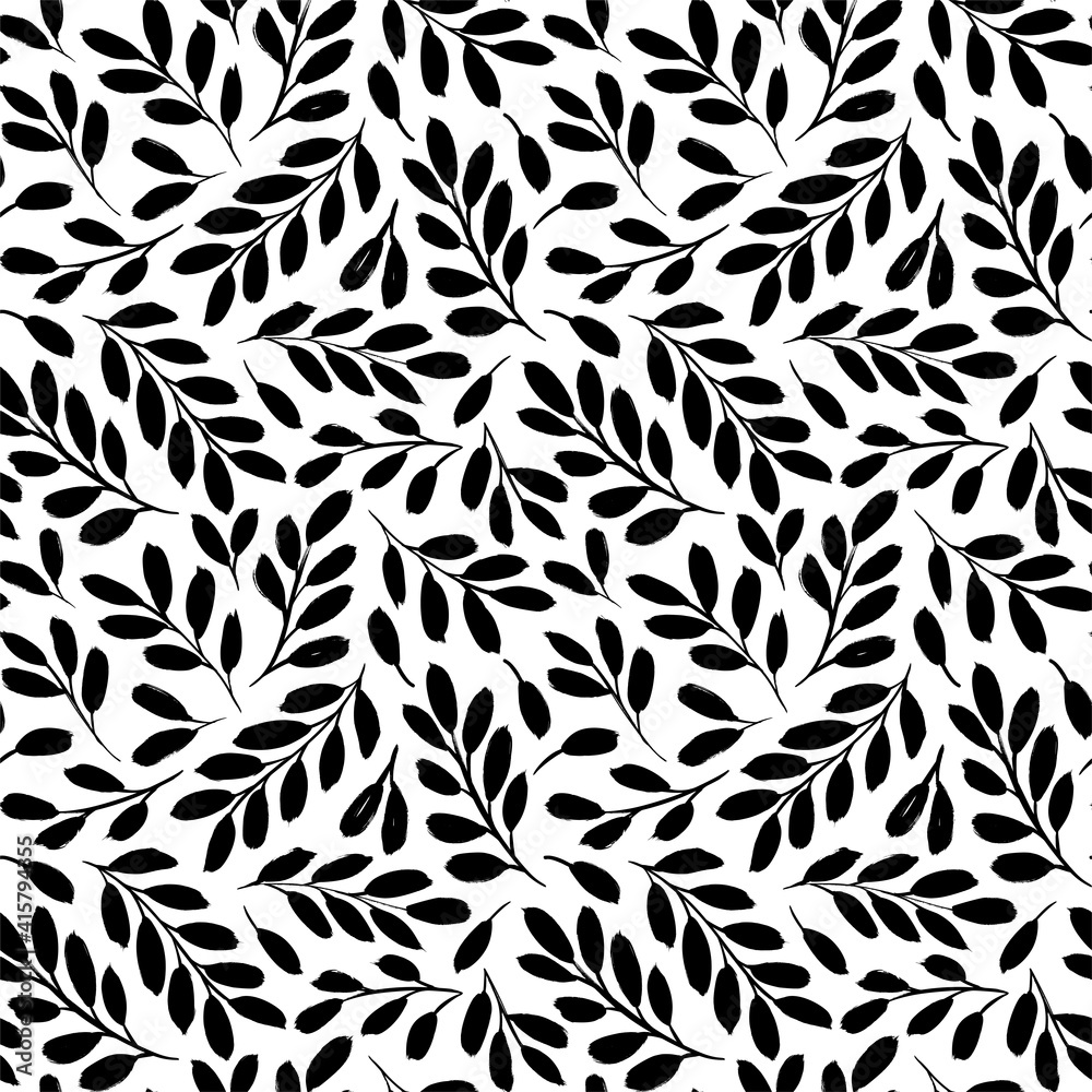 Leaves and branches vector seamless pattern. Black brush leaves and twigs. Olive branch modern ornament. Black ink texture with foliage. Hand drawn eucalyptus, laurel twig. Abstract plant motif Leaves and branches vector seamless pattern. Black brush leaves and twigs. Olive branch modern ornament. Black ink texture with foliage. Hand drawn eucalyptus, laurel twig. Abstract plant motif