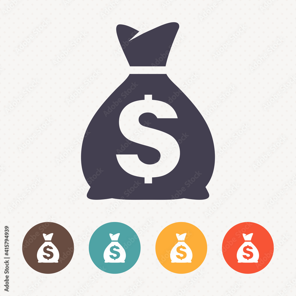 Money bag icon on dot pattern background Money bag icon on dot pattern background