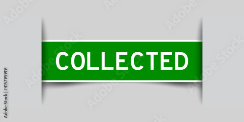 Label sticker green color in word collected that inserted in gray background