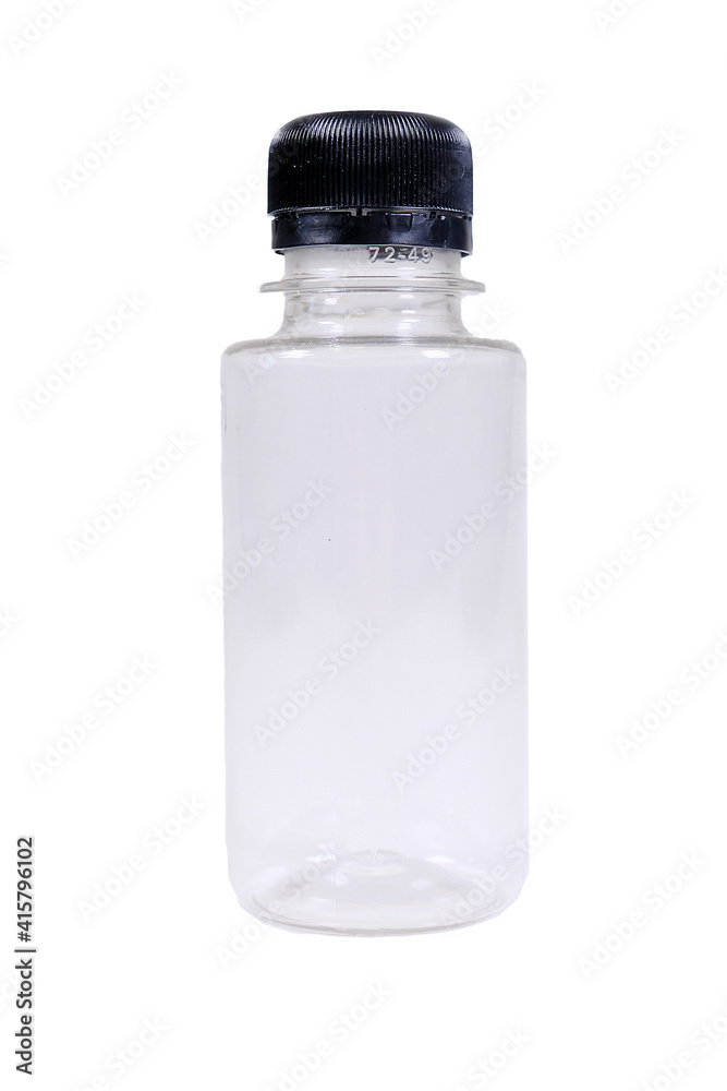 small plastic bottle with black cap isolated on white background small plastic bottle with black cap isolated on white background