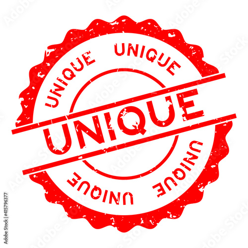 Grunge red unique word round rubber seal stamp on white background