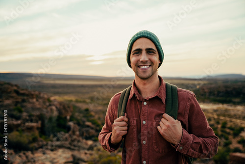 Caucasian male free spirit walking through wilderness with backpack  © Prins Productions