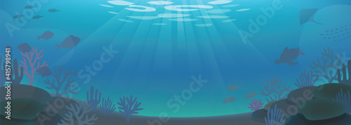 海の中　珊瑚と魚のイラスト