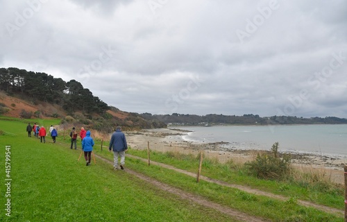 Group of retired hikers in Brittany. France photo