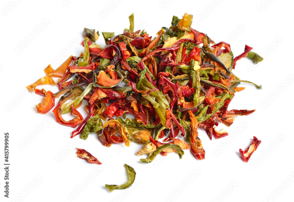 Dried paprika pieces. Isolated on white background Dried paprika pieces. Isolated on white background