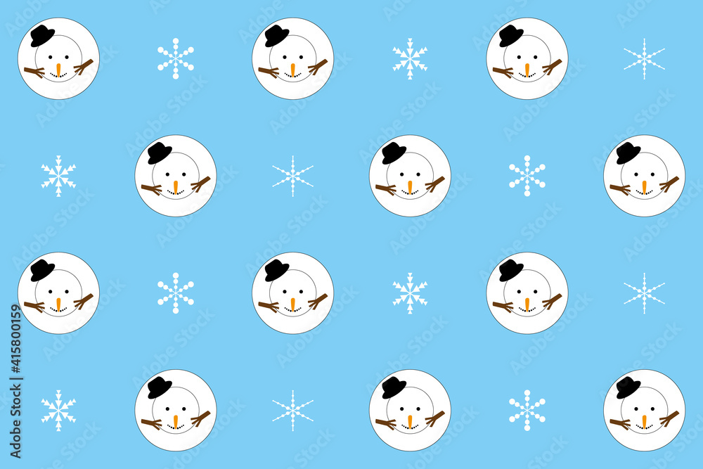 seamless background of snowmen and snowflakes