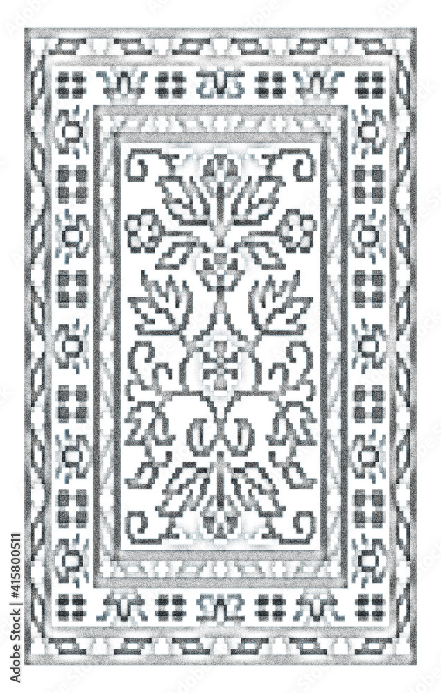 Carpet and bathmat Boho Style Tribal design pattern with distressed texture and effect
