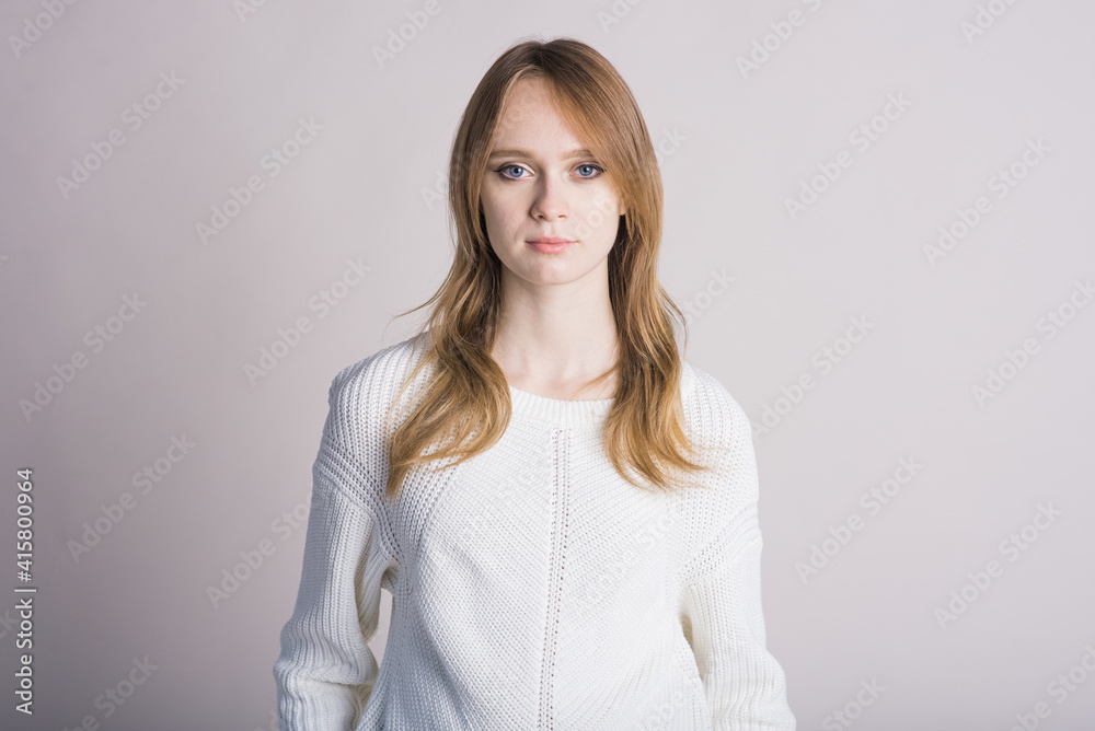Beautiful woman portrait on white background in studio Beautiful woman portrait on white background in studio