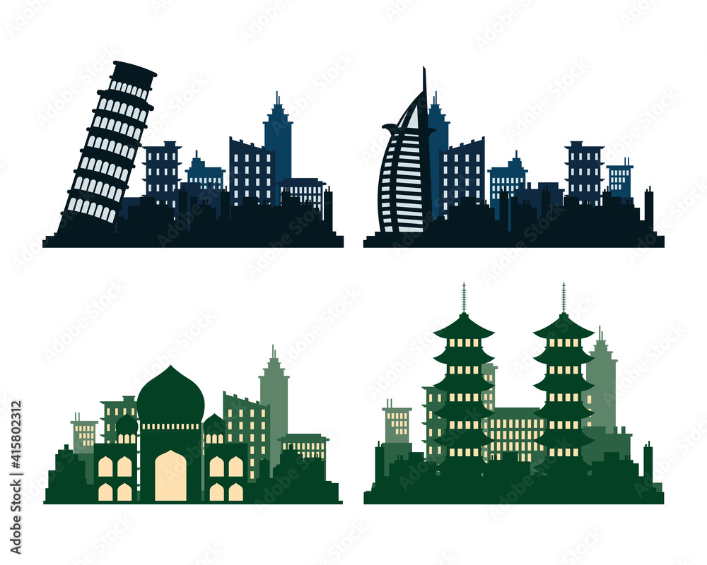 bundle of four cities skylines silhouettes scenes
