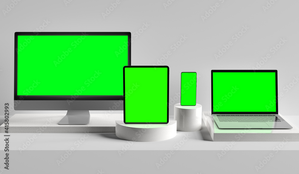 Isolated Devices Mockup - 3d rendering. Isolated Devices Mockup - 3d rendering.