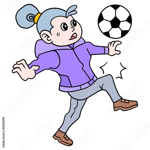 the female soccer player will do the somersault, doodle icon image kawaii
