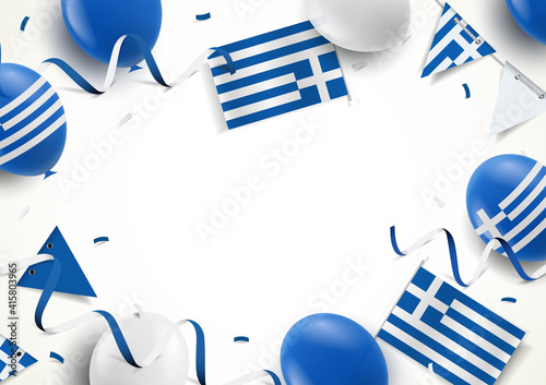 Vector Illustration of Greek Independence Day. Background with balloons, flags
