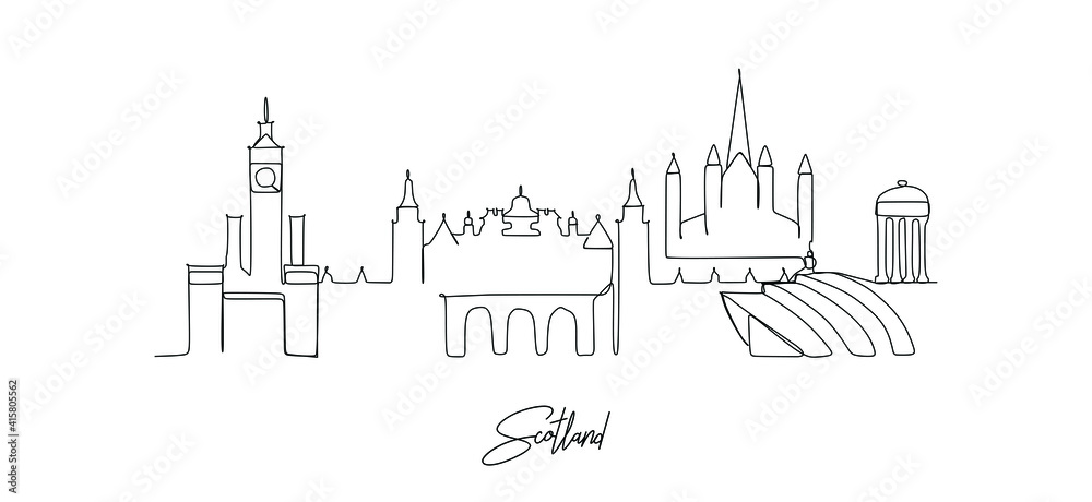 Glasgow landmark skyline - Continuous one line drawing