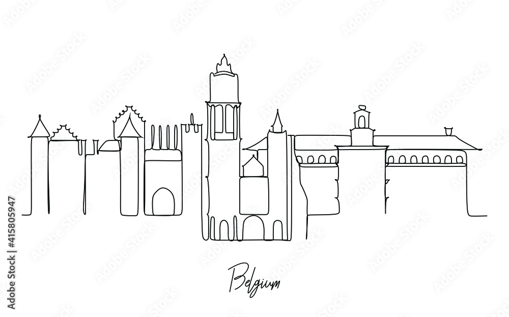 Antwerp city of Belgium landmark skyline  - Continuous one line drawing