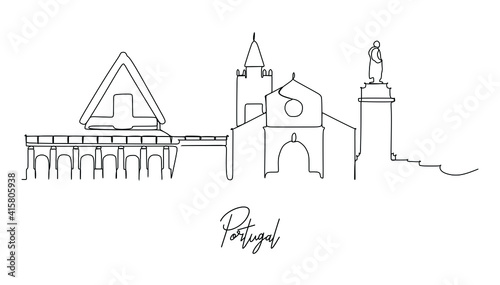 Portugal Capital City skyline - continuous one line drawing