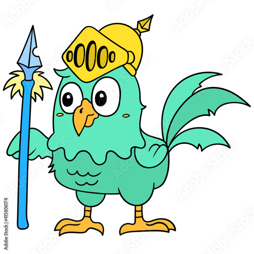 royal guard bird carrying a spear on standby, doodle icon image kawaii