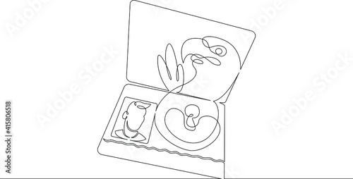 Opened international passport with a photo of a citizen.One continuous drawing line  logo single hand drawn art doodle isolated minimal illustration