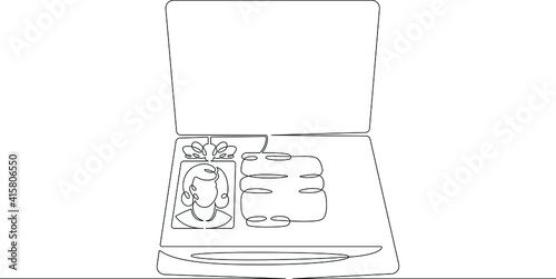 Opened international passport with a photo of a citizen.One continuous drawing line  logo single hand drawn art doodle isolated minimal illustration