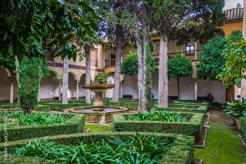 the gardens inside the Nasrid Palaces, moorish palaces parts of the Alhambra complex in Granada, Andalusia, Spain