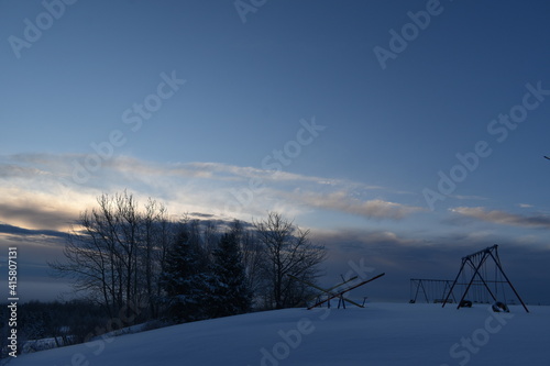 A winter morning in the schoolyard, Sainte-Apolline, Québec photo